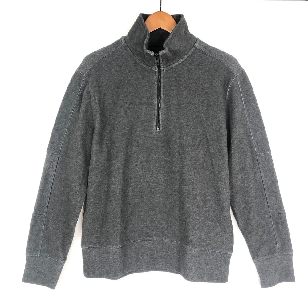 NEW‎ Banana Republic Mens Ribbed Half Zip Sweatshirt Dark Heather Gray Size M
